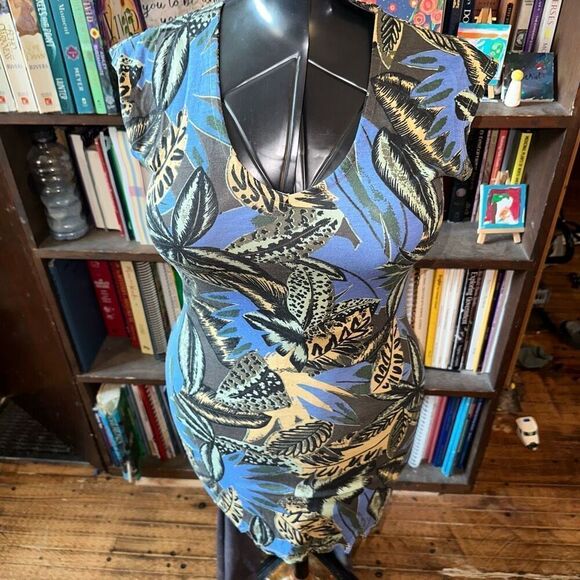 RVCA tropical coconutgirl palm leaf v-neck S tunic - Picture 1 of 3